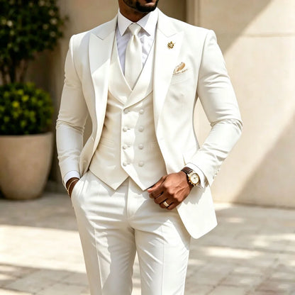 Men Suit Yellow 3 Pieces White Vest With Lapel For Wedding Birthday Banquet Prom Party Business Work Office Jacket Vest Pants