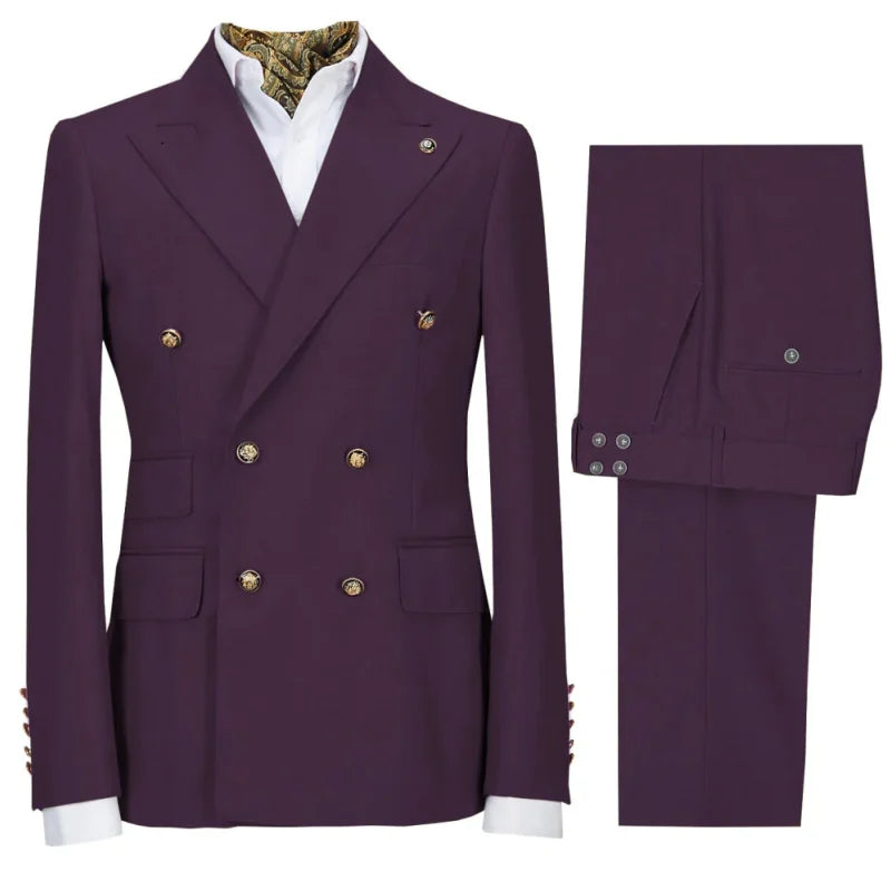 Men Suit 2 Pieces Gray Double Button Solid With Lapel For Wedding Banquet Birthday Party Business Work Set Jacket With Pants
