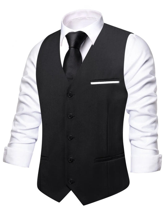 Men's Solid Color V-Neck Suit Vest for Wedding & Evening Events