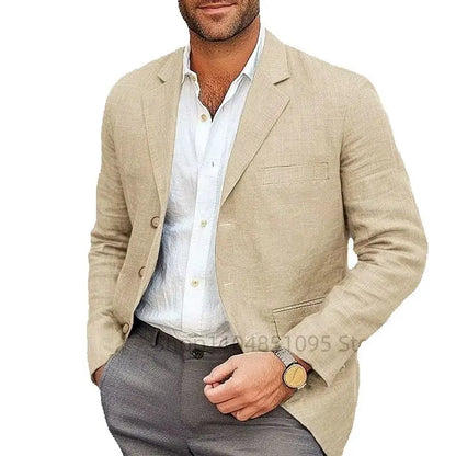 Beige Men Suit Linen Blazers Jackets Wedding Casual Suit Designer Coats New Spring Summer Formal Wear Slim Fit Daily Blazers