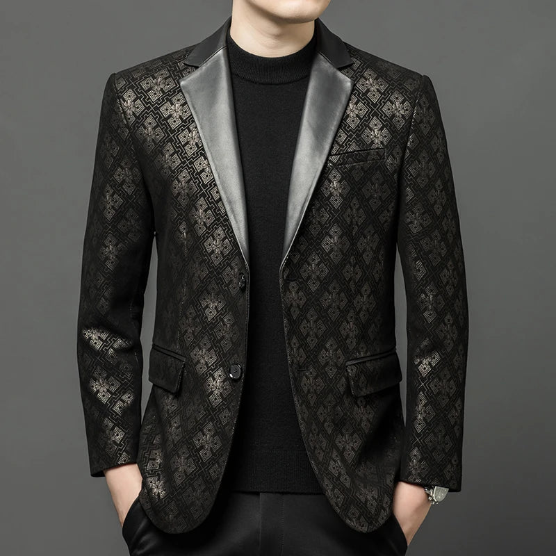 Men's Sheepskin Leather Blazer – Slim Fit Winter Jacket
