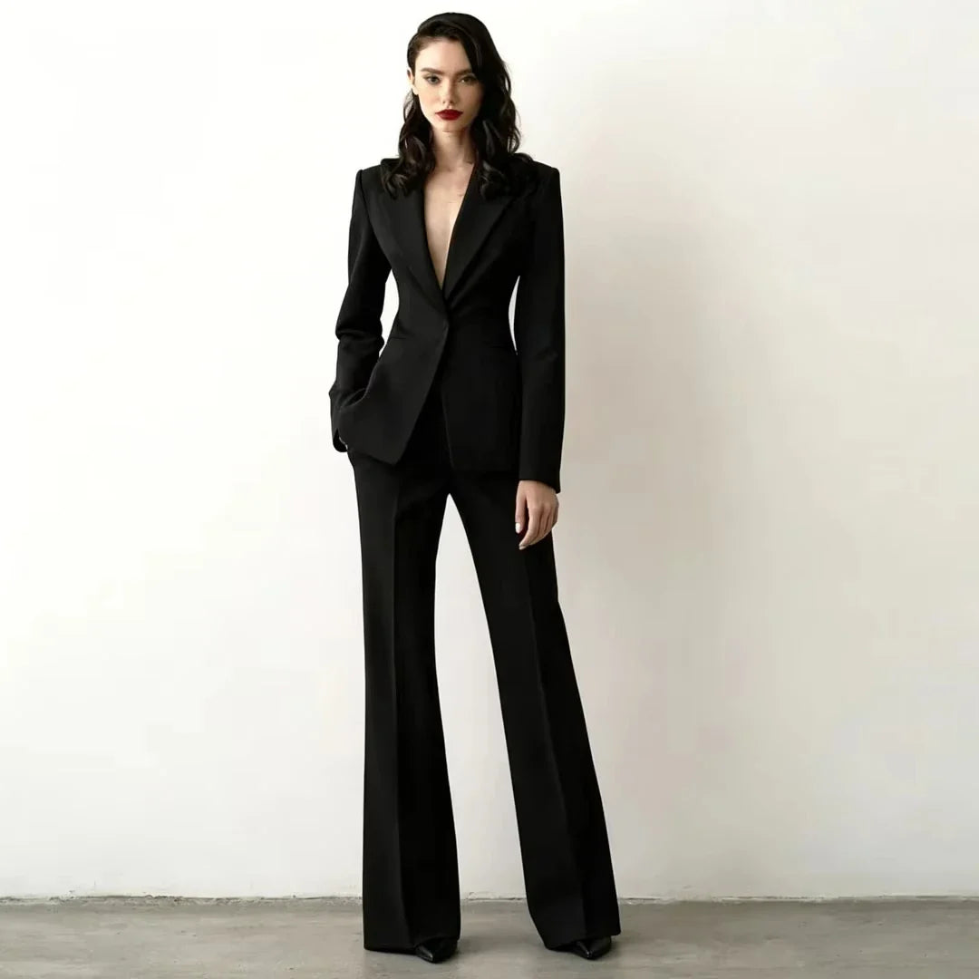 Tailor Made Women's Suit Slim Fit Notch Lapel 2 Pcs Workplace Style Blazer Female Business Work Wear (Jacket+Pant）