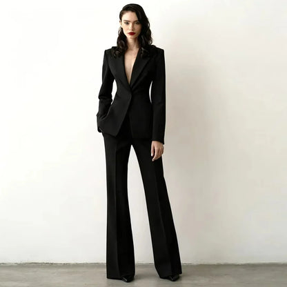 Tailor Made Women's Suit Slim Fit Notch Lapel 2 Pcs Workplace Style Blazer Female Business Work Wear (Jacket+Pant）