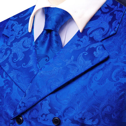 Men's Double Breasted Vest Set – Floral Jacquard Waistcoat with Tie, Pocket Square & Cufflinks for Weddings & Formal Events