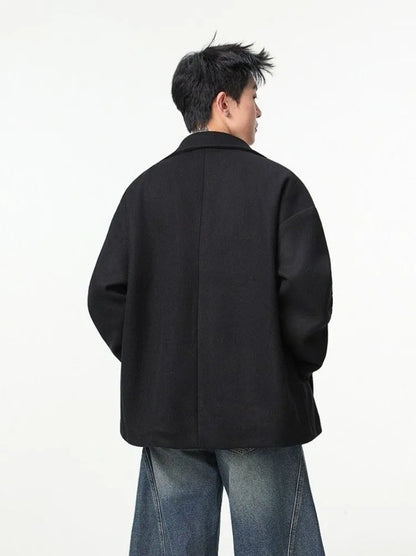 Men's British Style Brown Wool Blend Blazer Korean Loose Lapel Chic Autumn Fashion Suit Jacket