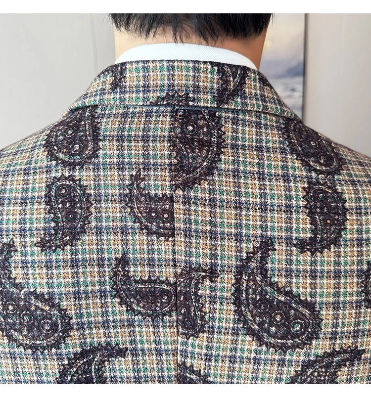 2025 Fashion Embroidery Jacquard Suit Jacket Korean Style Slim Fit Business Formal Social Prom Party Tuxedos Men Clothing 5XL-M
