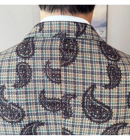 2025 Fashion Embroidery Jacquard Suit Jacket Korean Style Slim Fit Business Formal Social Prom Party Tuxedos Men Clothing 5XL-M