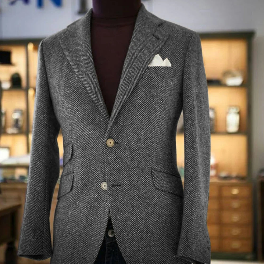 Men's Herringbone Slim Fit Suit Jacket Single Breasted Business Blazer Casual Fashion Outerwear Comfortable Elegant Mens