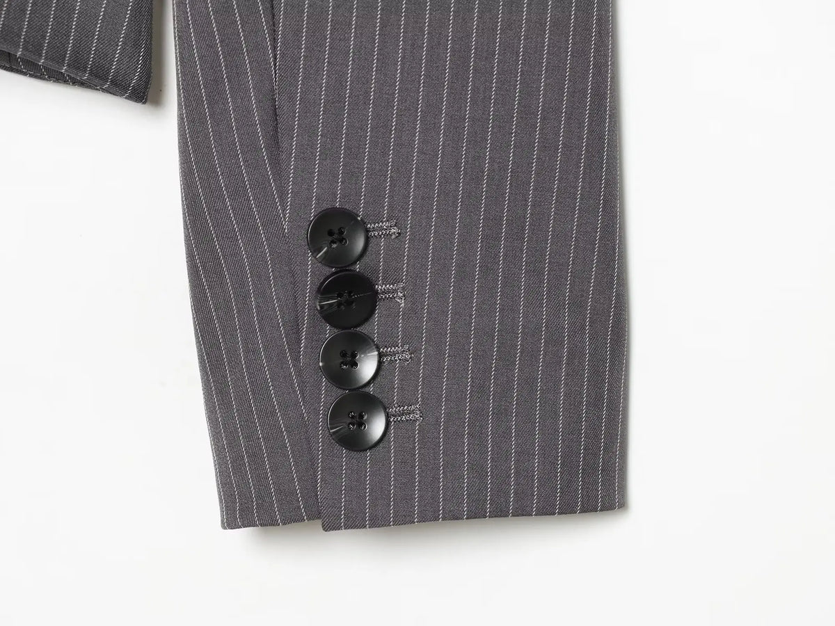 Elegant Women's Striped Blazer With Belt 2026 Spring Autumn Lapel Long Sleeves Single Breasted Slim Trendy Office Lady Suit
