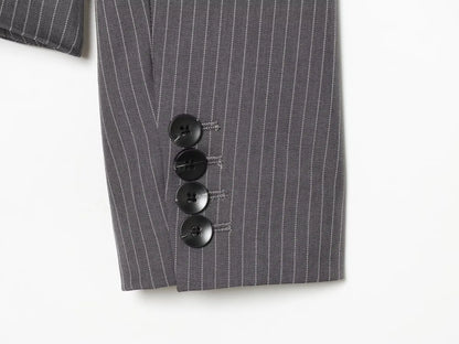 Elegant Women's Striped Blazer With Belt 2026 Spring Autumn Lapel Long Sleeves Single Breasted Slim Trendy Office Lady Suit