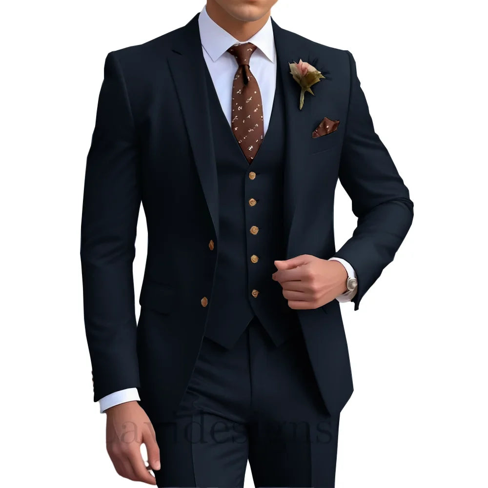 Elegant Men's Wedding Tuxedo Slim Blazer Pants Vest 3 piece Suit XS-5XL Custom Youth Suit 2025 New Style Suits