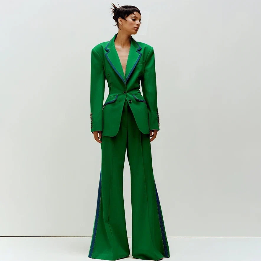 Women's Suit Slim Fit Two Piece(Blazer+Flare Trousers) Pants Set Professional Business Workwear Daily Outfit Suits for Ladies