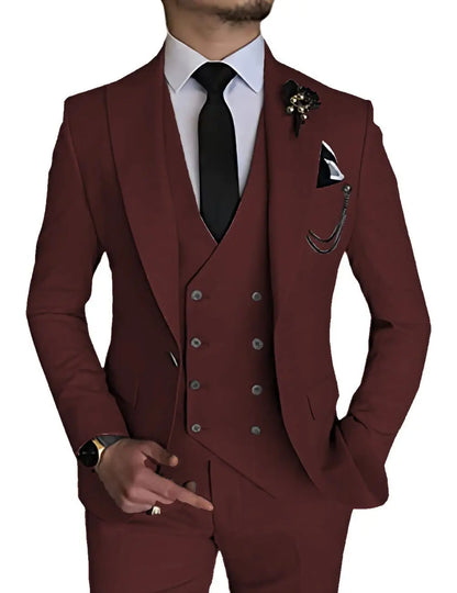 Dark Blue Slim Fit 3 Piece Wedding Suits for Men Best Man Groom Tuxedos Smart Casual Prom Party Business Costume Homme Male Set