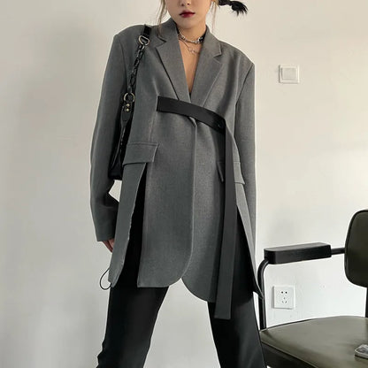 Spring Autumn New Women Blazer Niche Design Split Hem Ribbon Elegant Casual Fashion Chic Jacket High-end Trend Coat HK17058