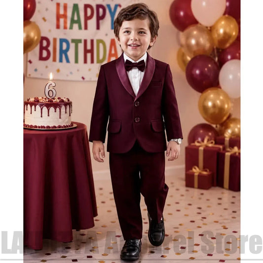 Elegant Satin Lapel Boys Suit Set Kids Formal Blazer Pants Outfit Wedding Flower Boy Birthday Party Prom Tuxedo 2 Piece