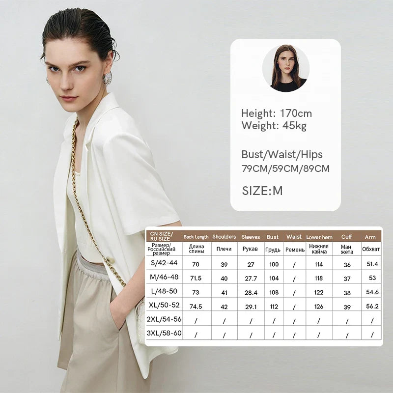 Women's Blazer 2026 Summer New Notched Lapel Chiffon Splicing Short Sleeve Jacket Women's Single Button Casual Top 12622126