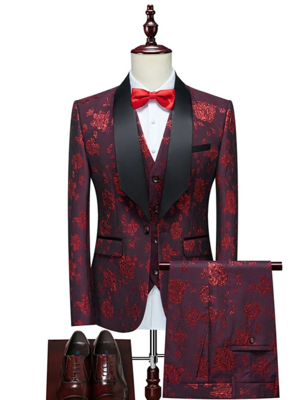 Luxurious Patterned Suit Set 3 Pieces For Men High Quality Man Suits Wedding Groom Sets Plus Size Long Sleeved Tuxedo On Sale