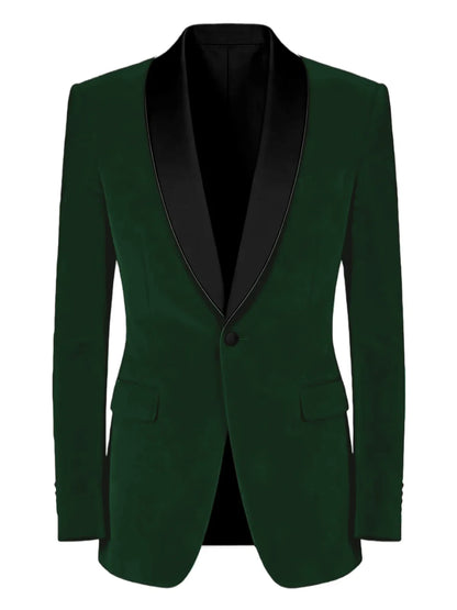 Men's Velvet Tuxedo Blazer Black Trim Shawl Lapel Slim Fit 1-Button Flap Pockets Suit Jacket Formal Wedding Party Sport Coats