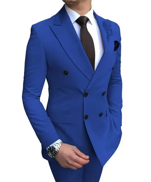 Formal Men's Suits 2 Pieces Jacket Pants Handsome Peak LapelDouble Breasted Suit Set For Men Groom Tuxedo Party Prom Hot Sale