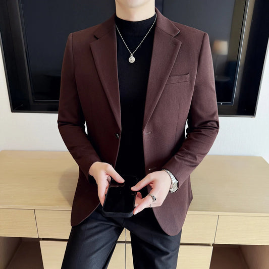 Autumn Winter New Thickened Wool Suit Jacket High Quality Luxury Solid Color Formal Men Business Slim Fit Social Party Tuxedo