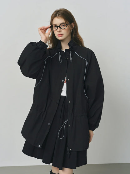 Stand Collar Drawstring Reflective Strip Design Jacket 2025 Autumn New Casual Short Jacket 25FS13173