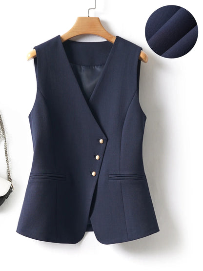 Whitevneck Short Vest for Women Spring & Fall Single-Breasted Slim Workplace Elegant Fashionable Top