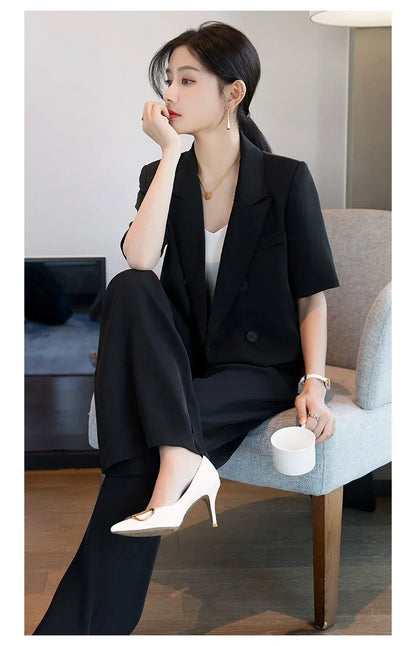 Blazer Short Suit Small Workplace Commuting Temperament Thin Suit Summer Button Suit OL Work Clothes Pant Sets