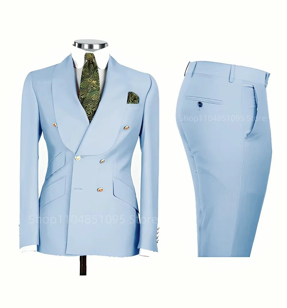 Solid Slim Fit 2 Piece Wedding Men's Tuxedos Formal Groom Suits with Shawl Lapel Blazer And Pants for Prom Party Best Man