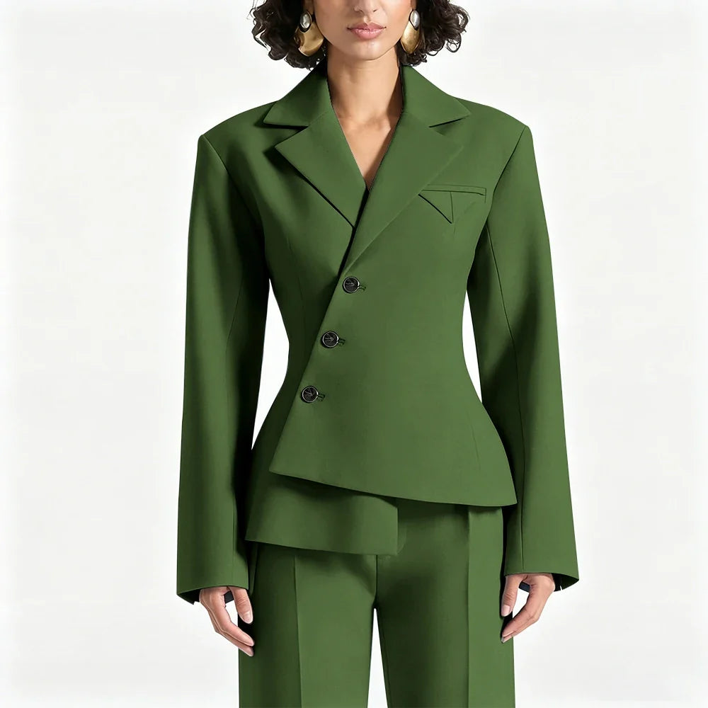 Black Asymmetric Blazer Suit Women's Slim Fit Single Breasted Notch Lapel Set Minimalist Office Modern Casual Workwear Outfit