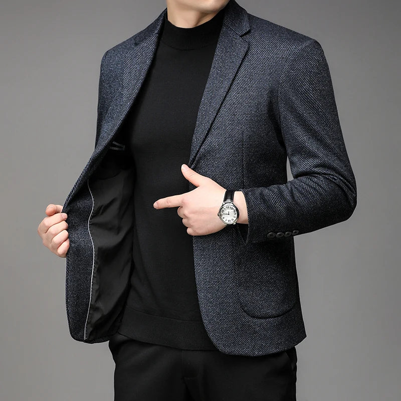 Men's Smart Casual Blazer Single Breasted Blue Autumn Winter