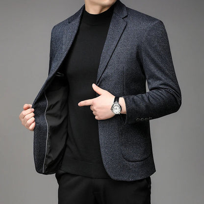 Men's Smart Casual Blazer Single Breasted Blue Autumn Winter