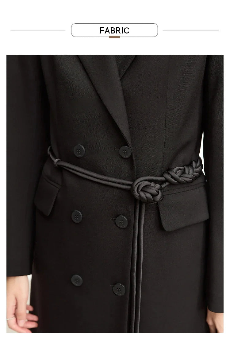 Minimalist Blazer for Woman 2026 Autumn Long Simple Basics Commuter Jacket With Waist Rope Slim Fit Blazers 12343036