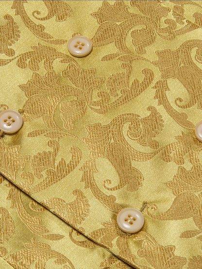 Men's Floral Jacquard Waistcoat Set – Golden Yellow Red Single Breasted Vest for Tuxedo, Gala & Special Occasions