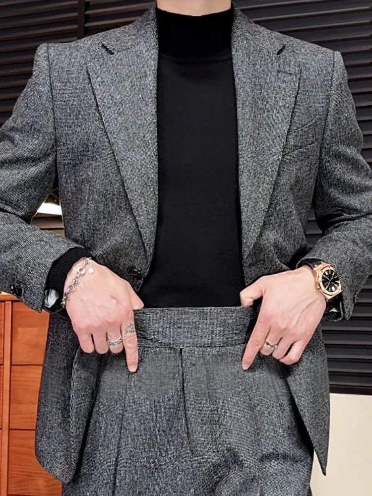 Designer Business Casual Mens Spring Autumn Slim Fit Single Breasted Suit Jacket Wide Leg Pants Two Piece Set Fashion Male Work