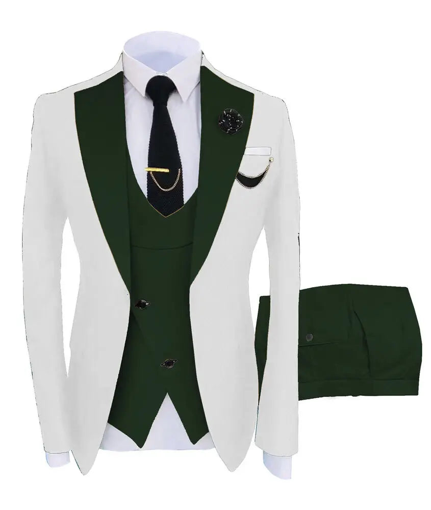 Men Coat Business Formal Slim Fit Suit Costumes Pour Homme Set Party Vest Pants Wedding 3pcs Blazer Verde Hombre Terno Masculino