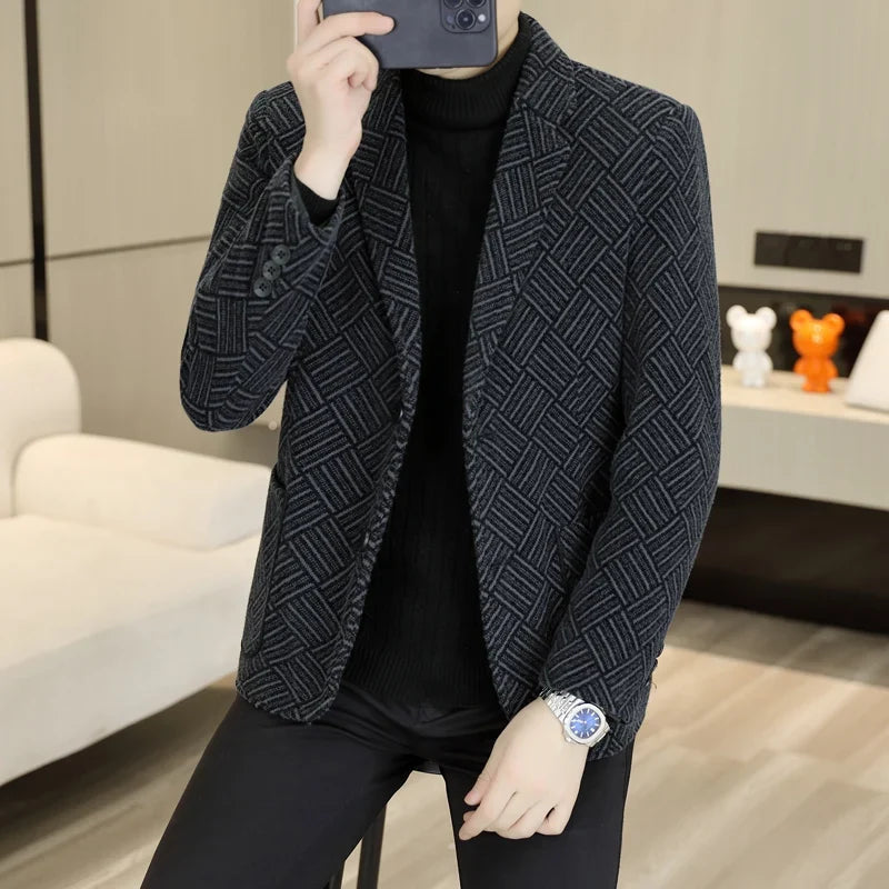 Blazer Autumn and Winter Men's Fashion Outdoor Travel Youth Wedding Slimming Casual Formal Wear with Cotton Warmth Blazer  2025