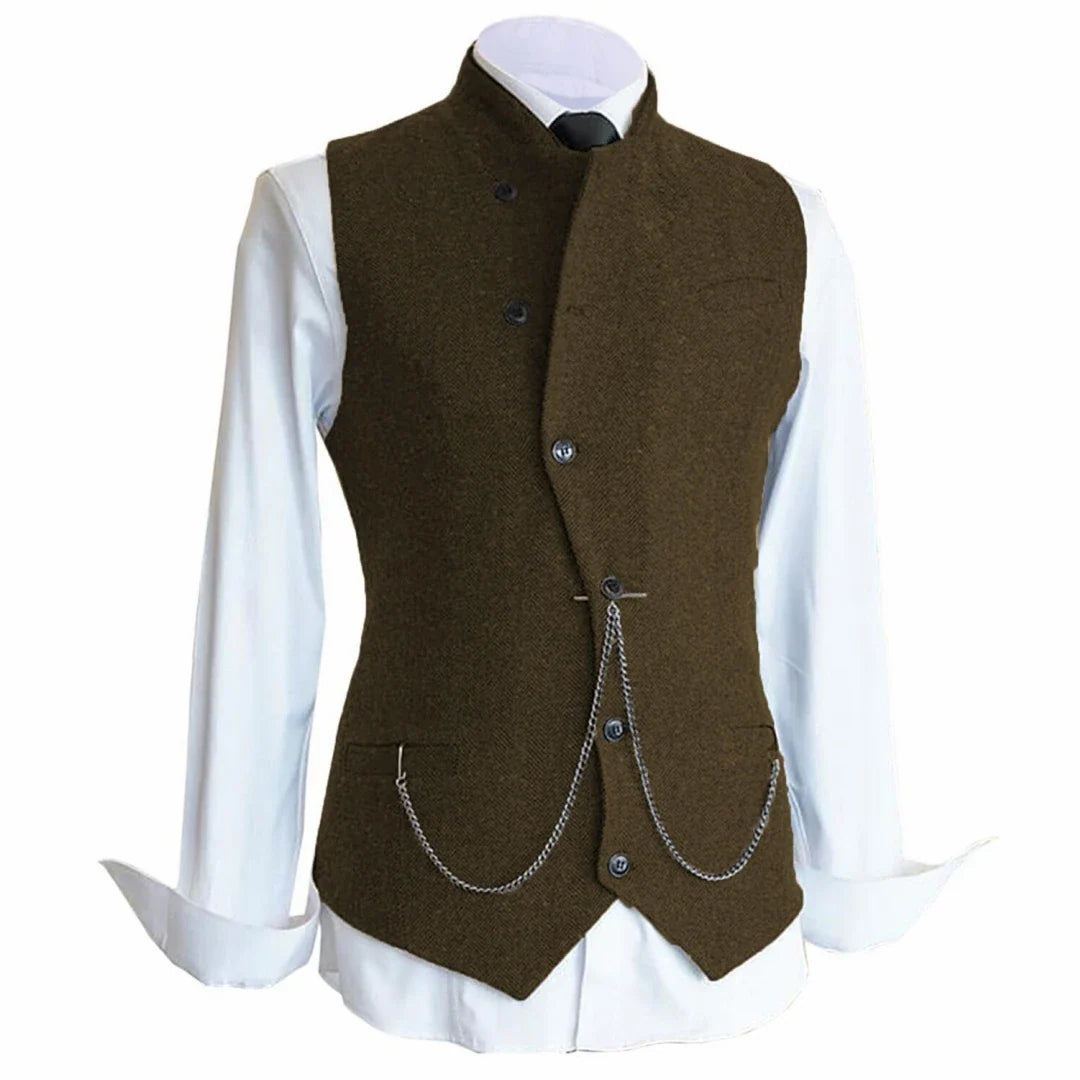 Men's Herringbone Suit Vest – Single Breasted Formal Waistcoat for Wedding & Events