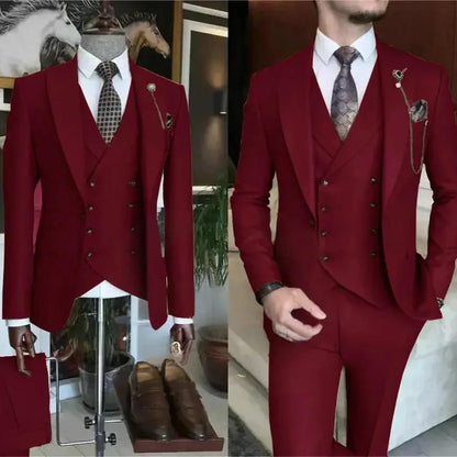 3 Pieces Wedding Men's Suits Formal Groom Tuxedo Slim Fit Business Casual Single Breasted Blazer Vest Pant Set for Party
