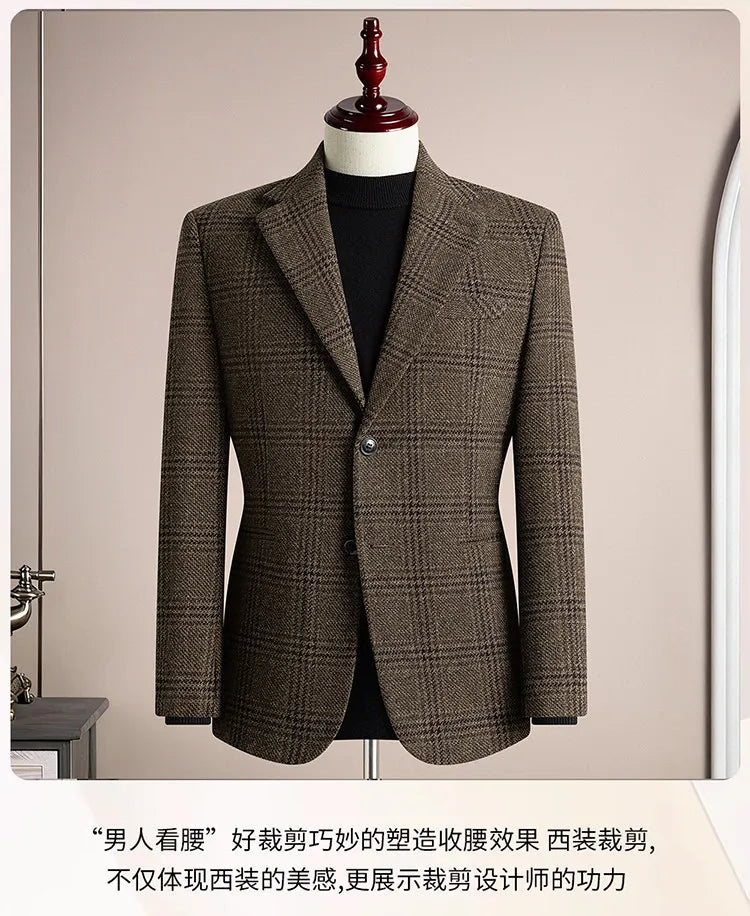 High Quality Retro Fashion 50% Woolen Men's Suit Jacket Autumn Winter Thicken Warm Business Slim Casual Wedding Coats Tailcoat