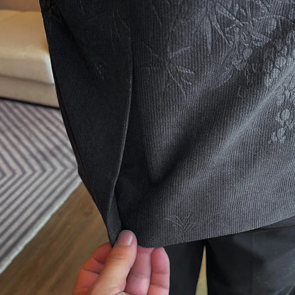 2025 Spring Trendy Jacquard Suit Jacket Men Stand Up Collar Casual Blazers Slim Wedding Business Streetwear Social Dress Coats