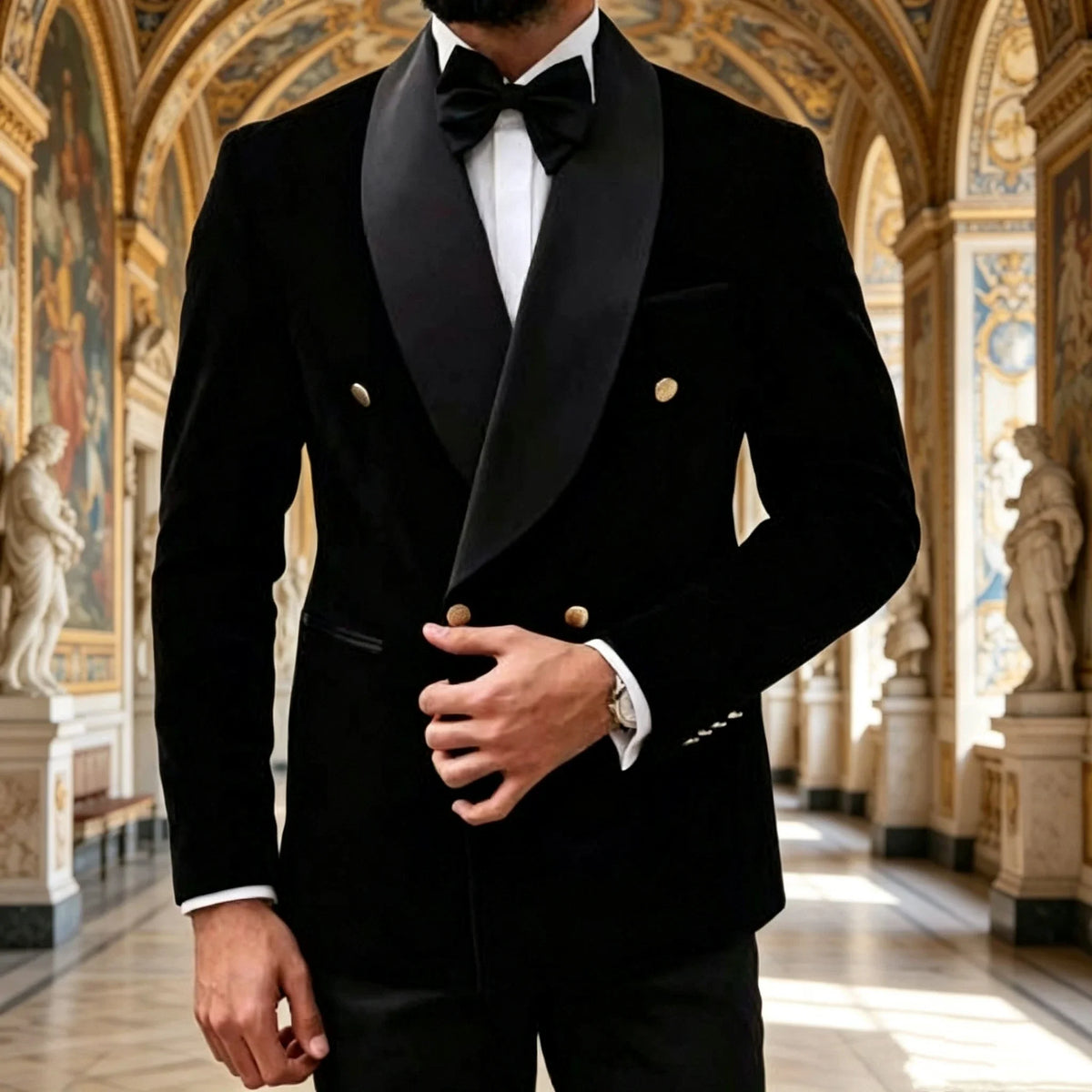 2 Pieces Black Velvet Suits for Men Shawl Lapel Double Breasted Blazer Pants Wedding Groom Tuxedos Men Outfits for Party Prom