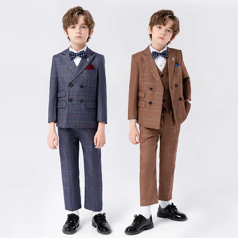 Gentleman Kids Slim 4Pieces/Set Jacket Vest Pants Bowtie Party Dress Children Ceremony Photograph Suit Boys Performance Costume