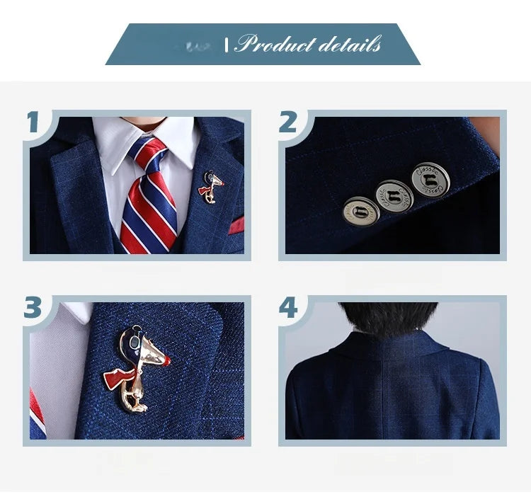 Big Teenager Tuxedo Dress Children Dance Costume Flower Boy Wedding Suit Kids Formal Jacket Vest Pants 3PCS Party Photograph Set