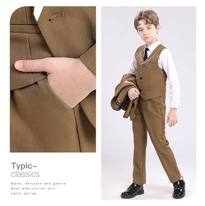 Kids Formal Vest Pants Set Summer Wedding Guest Outfit for Children 90-170cm Single Breasted Vestcoat Trousers Tie Sets