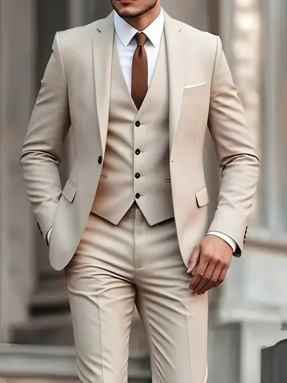 3 Piece Khaki Groom Tuxedo Men Suits for Wedding Business Notch Lapel Blazer Costume Homme Party Suits(Jacket+Vest+Pants)