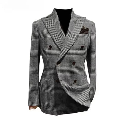 Formal Men's Jacket Houndstooth Woolen Brown Blazer with Peak Lapel Casual Wedding Business Party Coat Autumn Winter Customized
