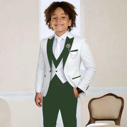 White Suit for Boys Fashion Formal Flower Boys Wedding Tuxedos 3-Piece Set (Jacket Pants Vest) Party Slim Fit Suit Kids Clothes