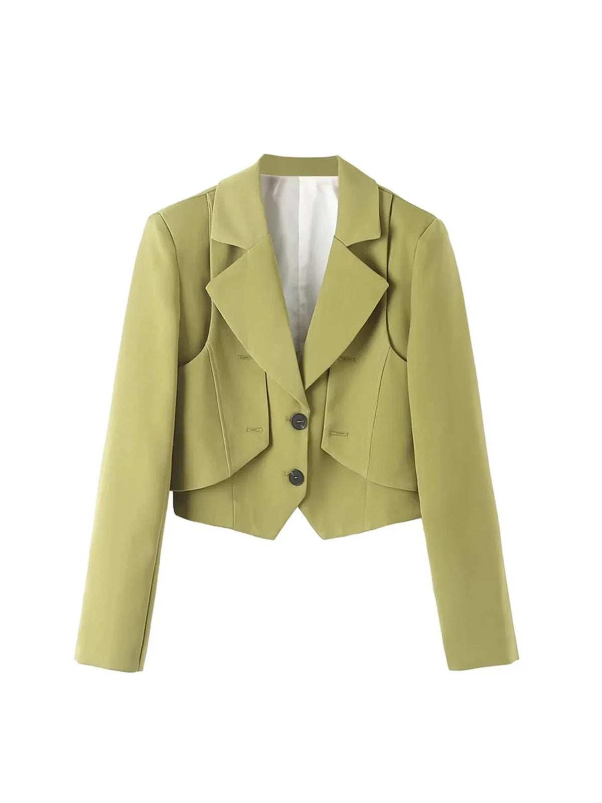 Women's Blue Blazer Jacket Vintage Office Ladies Long Sleeve Single Breasted Cropped Outerwear Suit Coat Y2k 2000s Spring Autumn