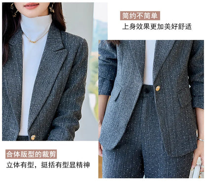 Fashion Women Suits 2024 New Autumn Winter Temprament Business Formal Slim Blazer And Flare Pants Office Ladies Work Wear