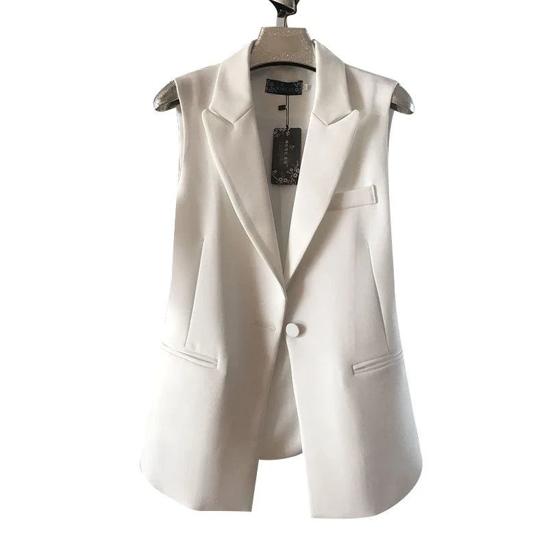 Women Fashion Solid Single Breasted Waistcoats Vest Sleeveless Jackets Female Chic Lady Tank Tops Casual Black White Top